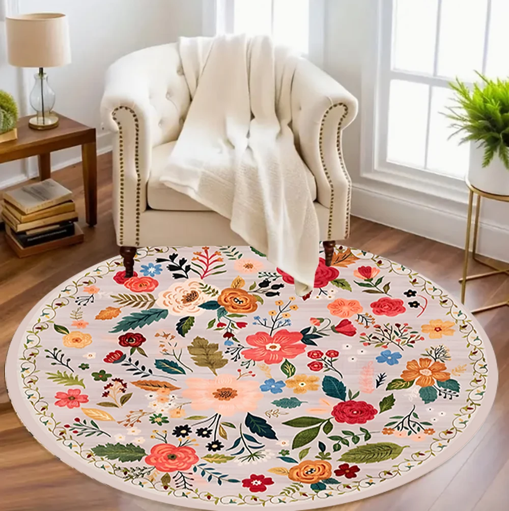 

Floral Round Carpet Mat Rug Nature Inspired & Elegant Home Decoration with Pink Green Tone for Living Room Bedroom Bedroom Decor