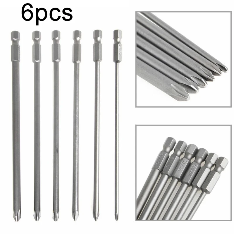 6PCS 1 4in Shank 150mm Long Steel Magnetic Hex Cross Head Screwdriver Bits 3.0mm 4.0mm 4.5mm 4.5mm 5.0mm 6.0mm