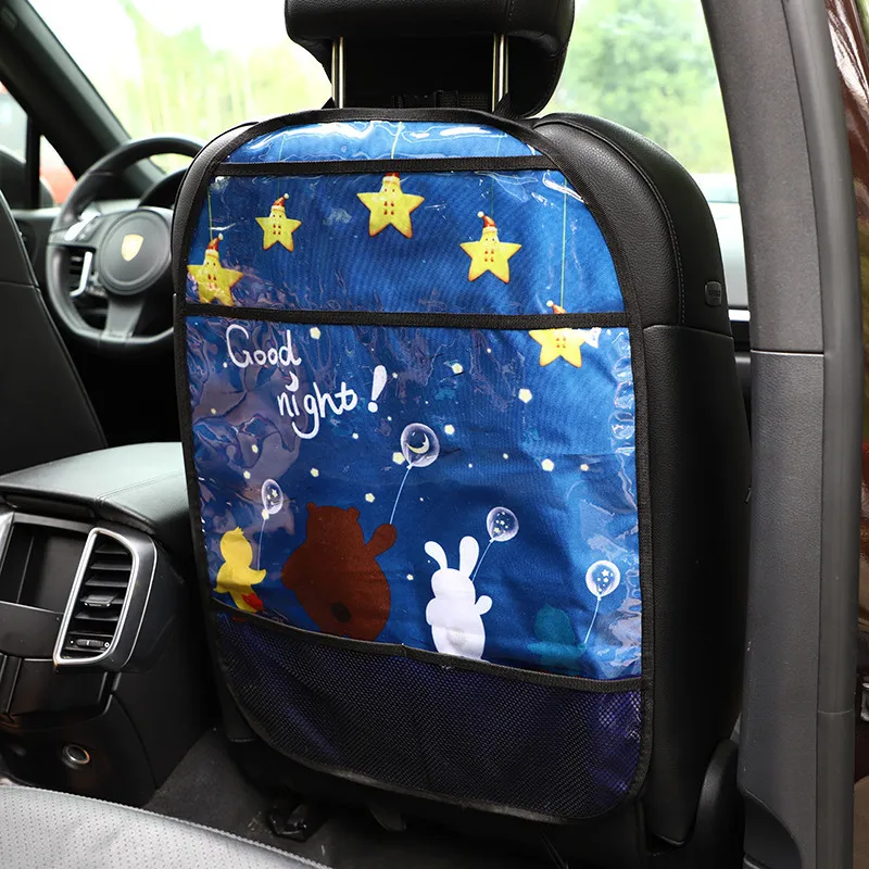 1Pcs Cartoon Car Seat Back Protector Cover for Children Kids Baby Anti-Kick Pad Multi-function Cute Car Organizer Storage Bag