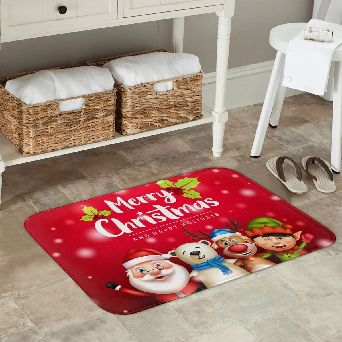 Christmas Day Reindeer And Santa Claus Designed Anti-slip Doormat Floor Mat Carpet Rug for Kitchen Entrance Bedroom Footpad Mats