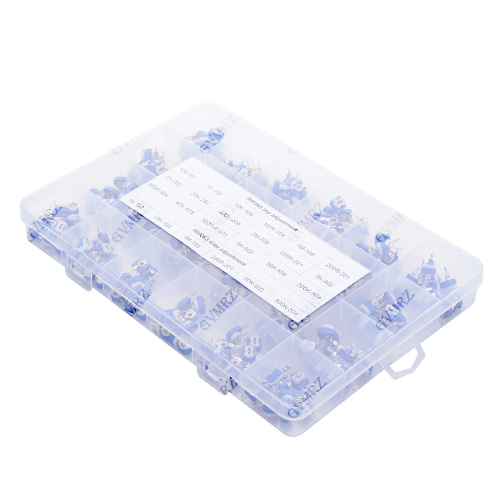240PCS RM065 100R-2M 24Values*10PCS RM063 Carbon Film Horizontal Trimpot Potentiometer Assortment Kit Variable Resistor NEW 100R