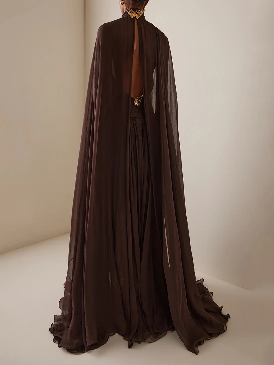 TWOTWINSTYLE solide minceur épissé plis tempérament robes pour femmes col haut manches longues dos nu robe transparente femme nouveau