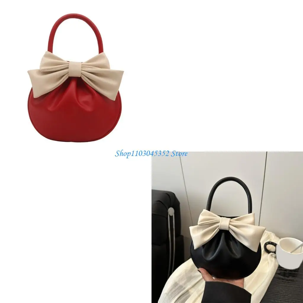 

Modern PU Evening Bag Compact Top Handle Purse for Phone and Wallet Handbag with Bows Detail Gift For Women and Girls