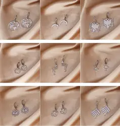 CHENGXUN World Map Earrings Crescent Moon Hoop Earrings Albania Eagle Round Volleyball Sport Charm Tropical Bird Earring Women