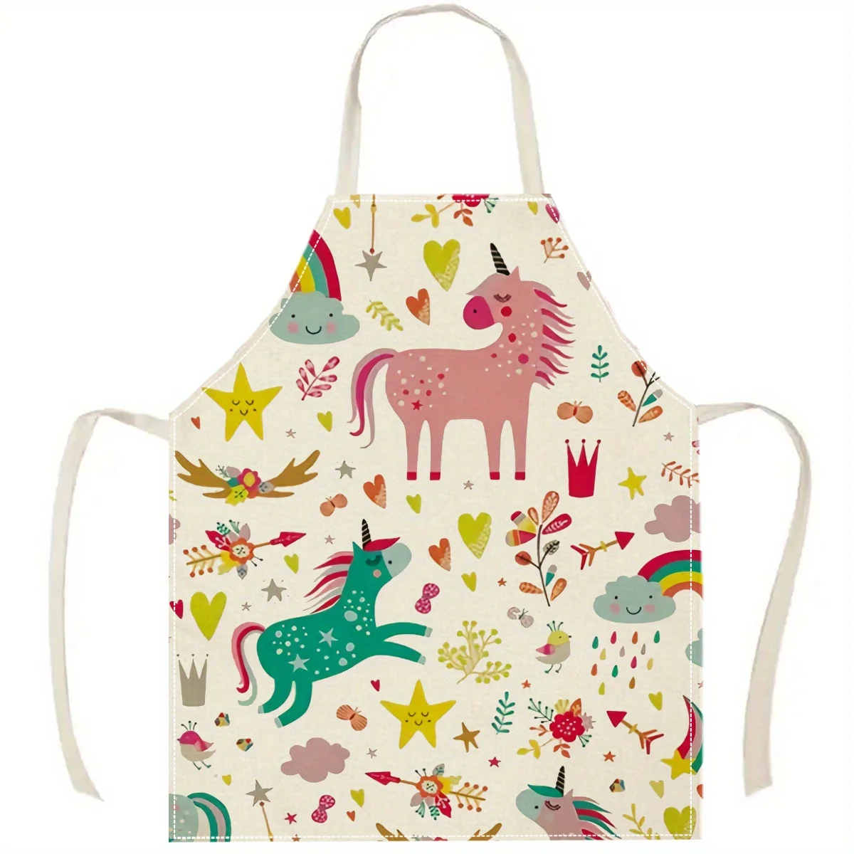1pc Unicorn Rainbow Apron Linen Kitchen Cooking Baking Kids Gift For Her Women Girls Mom Chef Baker