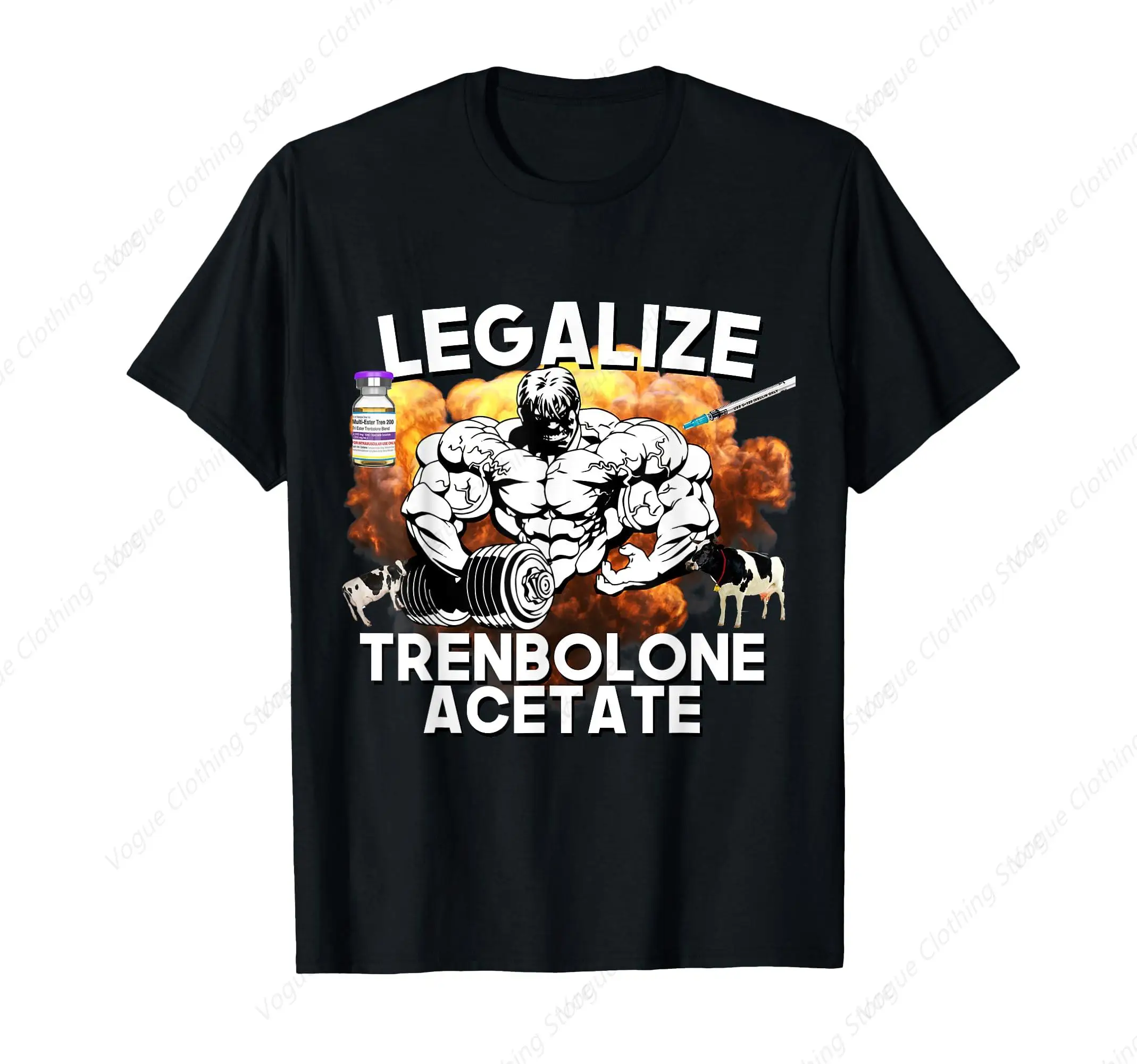 Legalize Trenbolone Acetate Funny Steroid Tren Lover Gym Jim T-Shirt Short Sleeves Round Neck Outdoor Leisure Daily Tee Soft Top