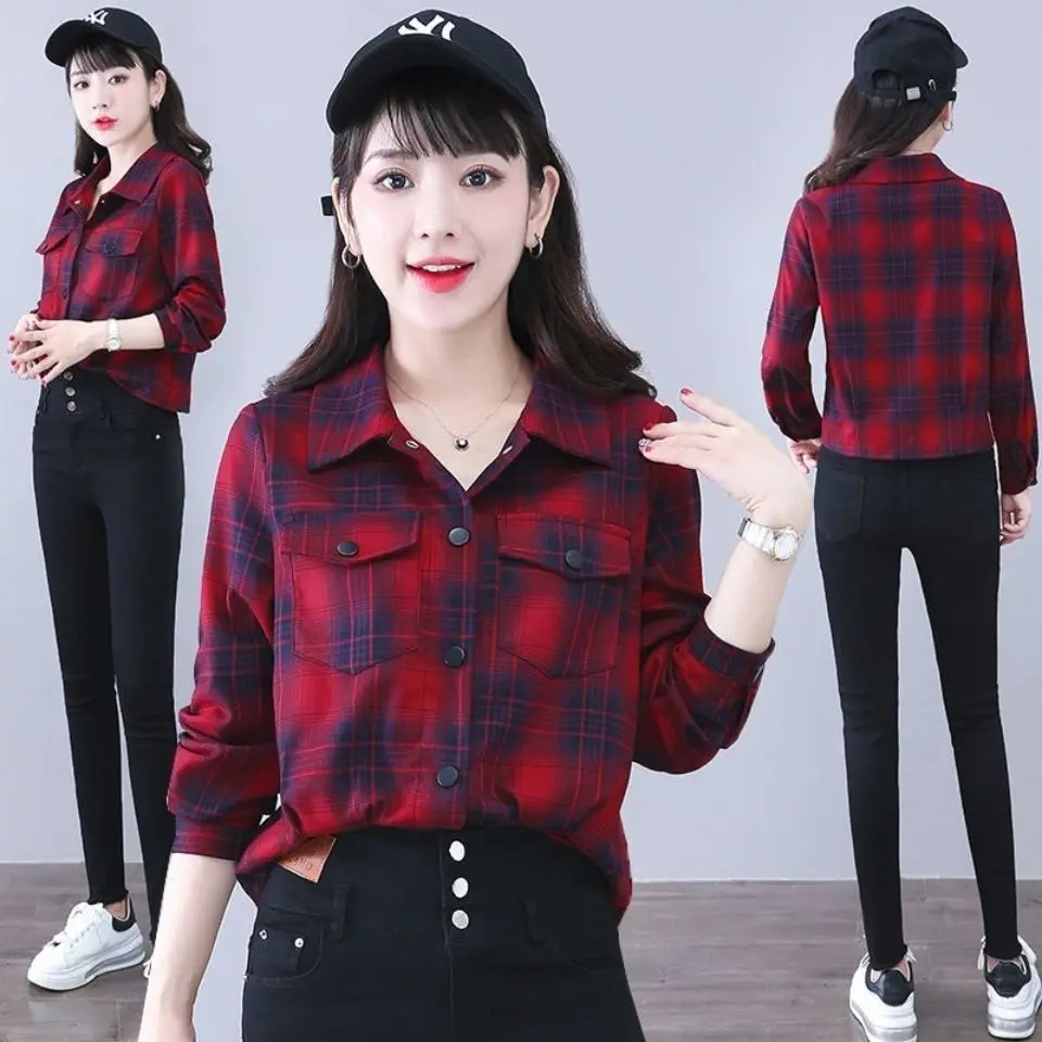 

Women's Long Sve irt Trendy Plaid Outerwear Faionable Casual Collar Button up Loose Fit Autumn Seasonal Clothing
