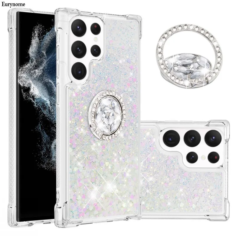 Shockproof Liquid Case For Samsung Galaxy S24 S23 Ultra S22 Plus S21 FE A55 A53 A13 A54 A35 A14 A23 Quicksand Glitter Ring Cover