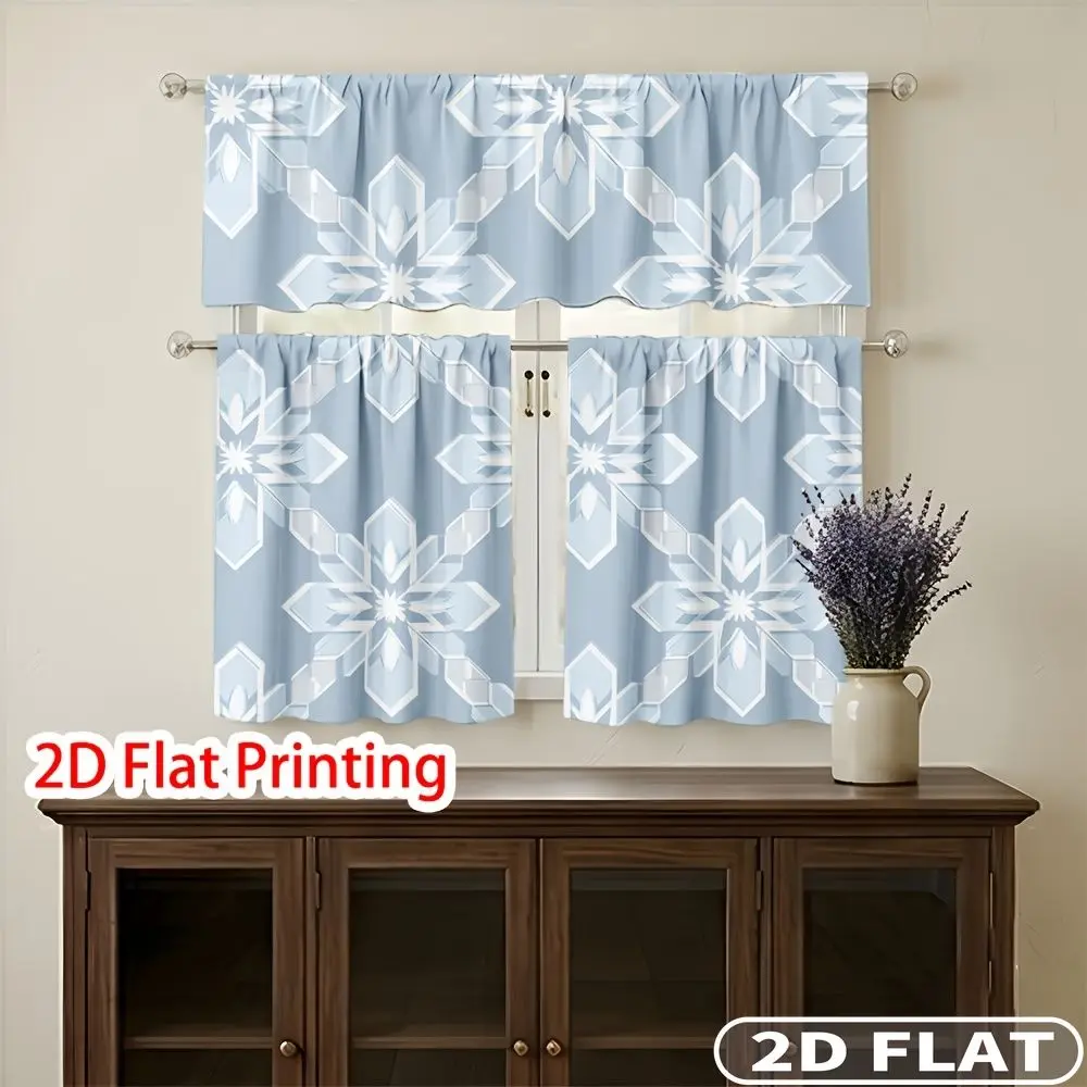 

3pcs Geometric Snowflake Pattern Curtain Rod Pocket Valance Curtain Tier Machines Washable, Ideal For Bedroom Kitchen Home Decor