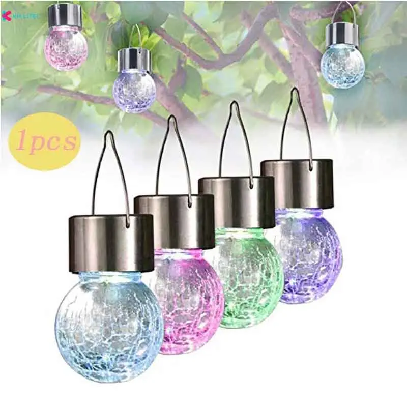 Imagem -02 - Solar Mosaic Crackle Globes Led Garden Lights Impermeável Solar Crack Light Bola de Vidro Pendurada Luz Rgb Branco Quente