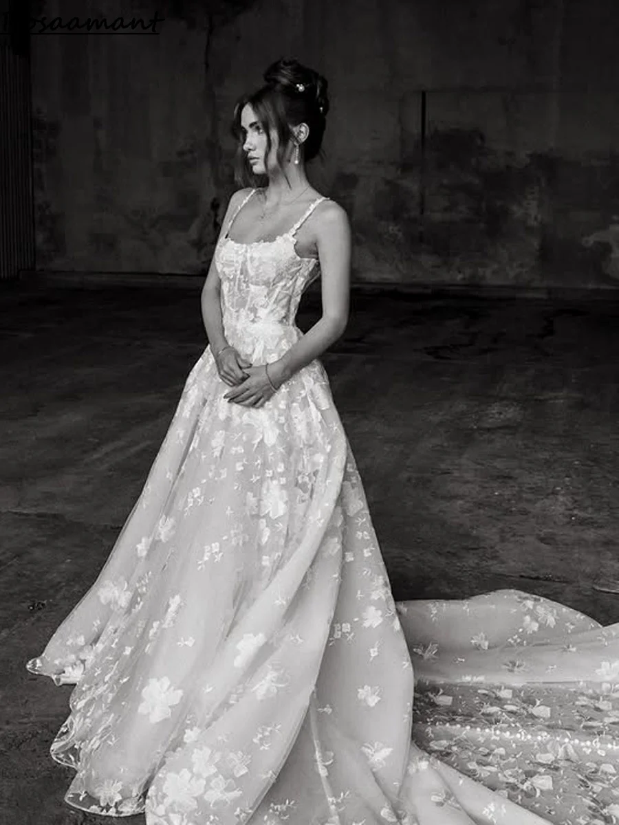 

Beach Wedding Dresses 2025 Long Tulle Lace Vintage Bridal Gown A-Line Court Train Pluging V-Neck Vestido de Noiva