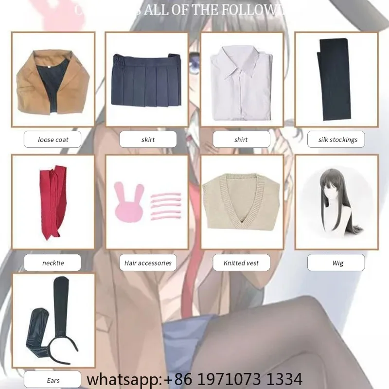 Anime Sakurajima Mai Cosplay Costume Rascal Does Not Dream of Bunny Girl Senpai Mai Sakurajima Cosplay Wig Bunny Ears Headwear