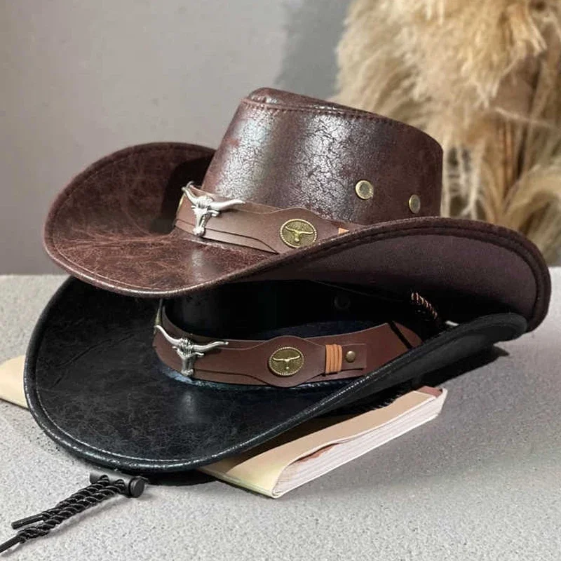 قبعة رعاة البقر للجنسين من جلد الغزال الغربي ذات حافة واسعة لجميع المواسم، قبعة فيدورا بنما العصرية - حماية ممتازة من الشمس للنساء والرجال