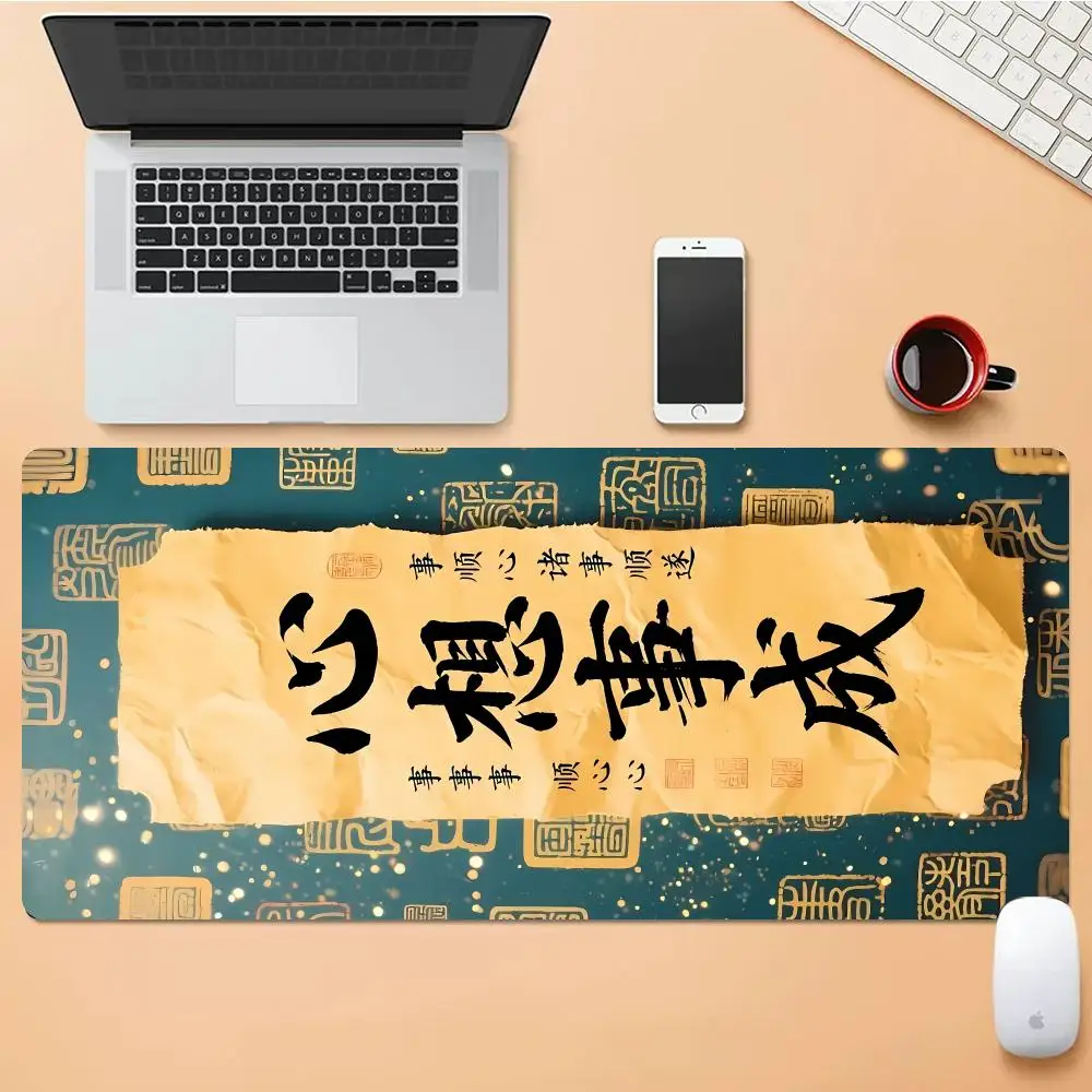 

Lucky Blessing Calligraphy In Brush Pen Mouse Pad Desk HD Desk Pad Extended Gaming Keyboard Mats Large XXL Gamer Mouse Pad