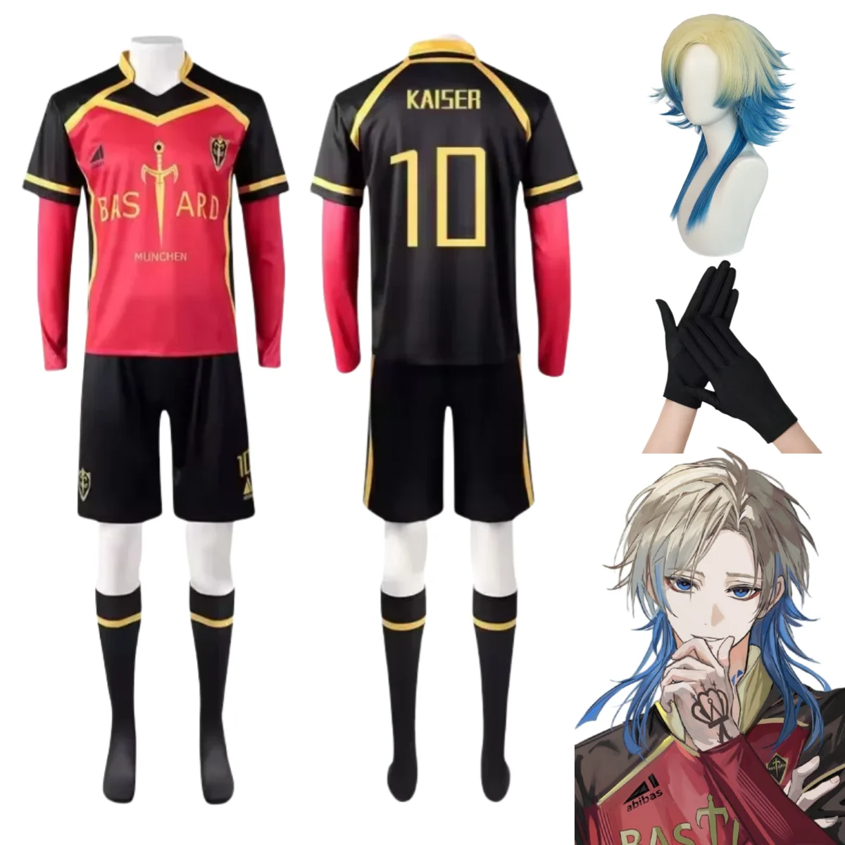 

Anime Blue Lock Kaiser Cosplay Costumes Bastard Munchen Team Football Jersey Soccer Jersey #10 Kaiser Football Uniform Mens Set