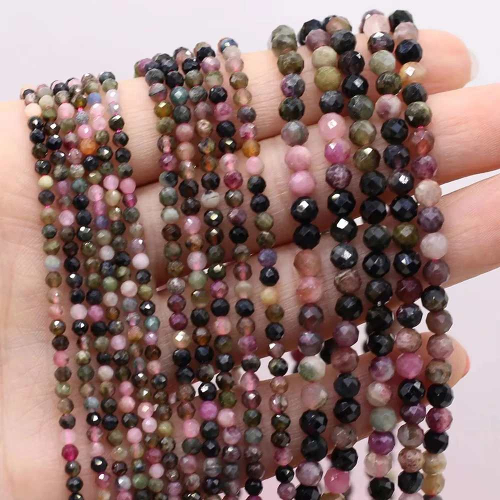 2 3 4mm Natural Stone Faceted Mixed Tourmaline Bead Loose Spacer Small Beads for Jewelry Making DIY Necklace Bracelet Accessory