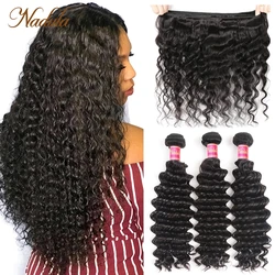 Nadula Hair 3Bundles/4Pcs Deep Wave Brazilian Hair Weaves 12-26inch Remy Hair Bundles Natural Color Human Hair Free Shipping