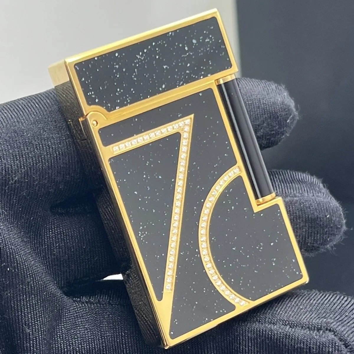 S.T. Dupont 70th Anniversary Lighter with Diamond Accents and Sleek Black Finish Collection