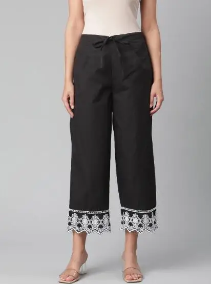 

Indian Women's Pure Cotton Embroidered Straight Tube Wide Leg Pants Casual Pants