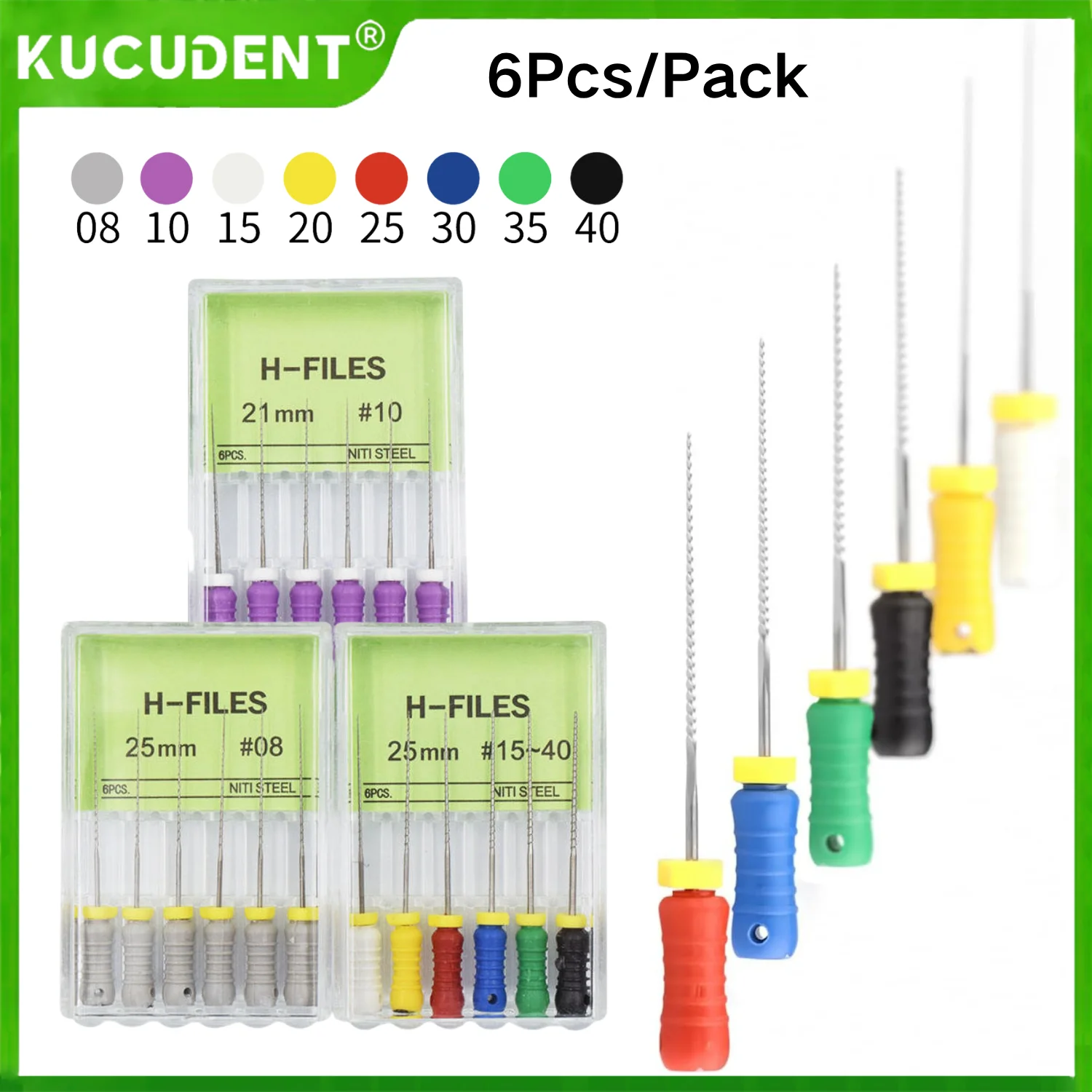 

6Pcs/Box Optional Dental Root Canal Endo Files H Type 21/25/31mm Stainless Steel Hand Use Endodontic Instruments for Dentist