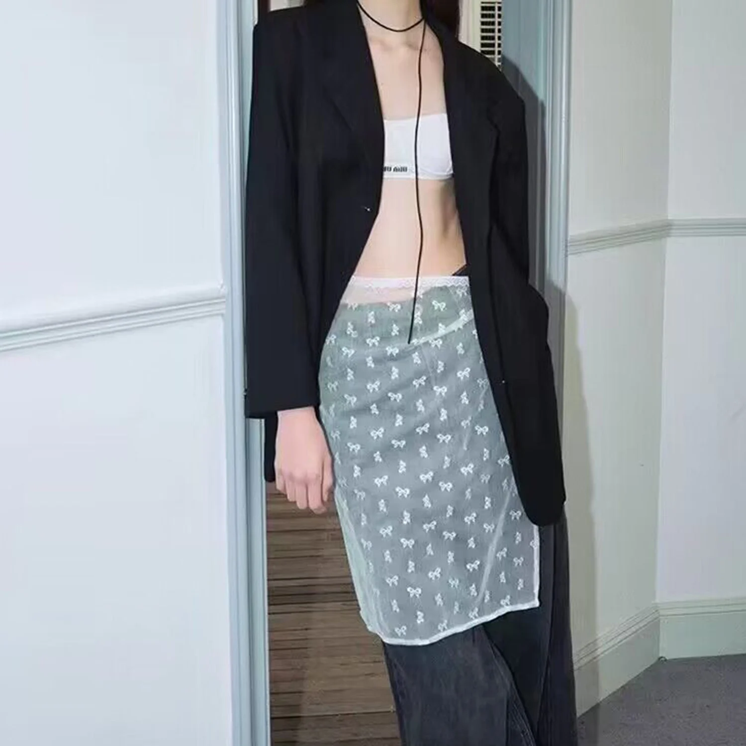 Vintage Kanten Rok Harajuku Lap Over Rokken Voor Dames Koreaans Perspectief Vetersluiting Rok Dameskleding