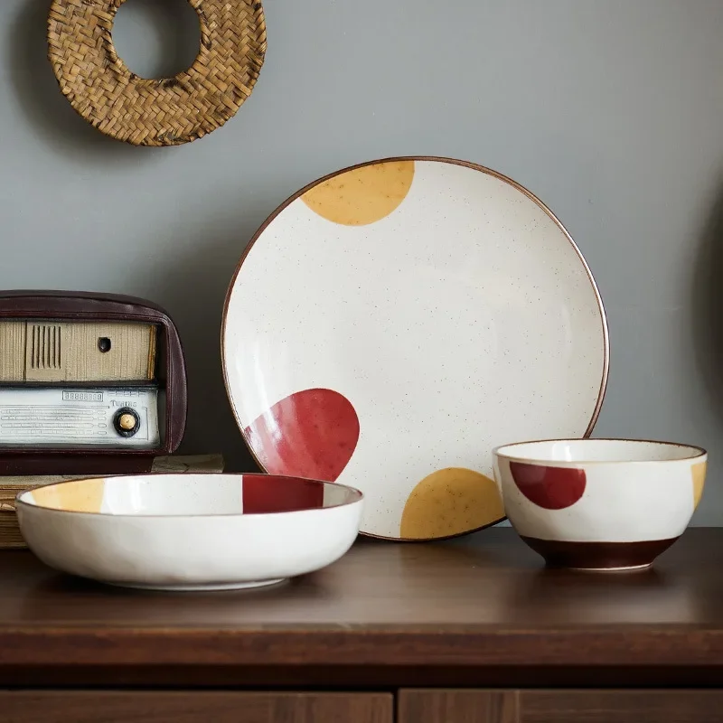 

[The Taste of The Year Is Getting Stronger] Japanese-style Ceramic Plates Household Dishes Plates Retro Shallow Steak Plates