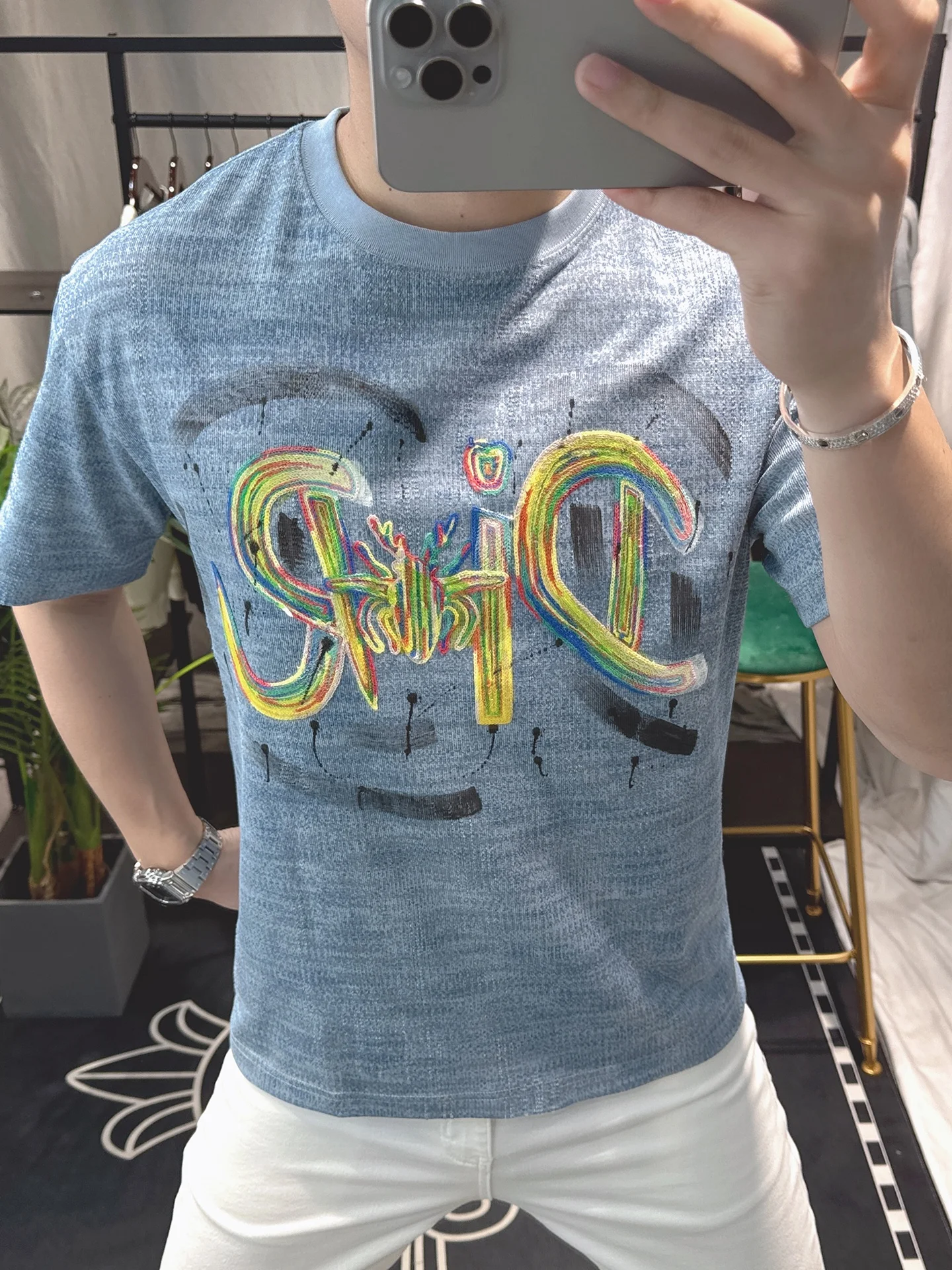 

Мужская футболка Rongqi: повседневная, комфортная, из смесового полиэстера и хлопка, влагоотводящая, не требует глажки, летняя