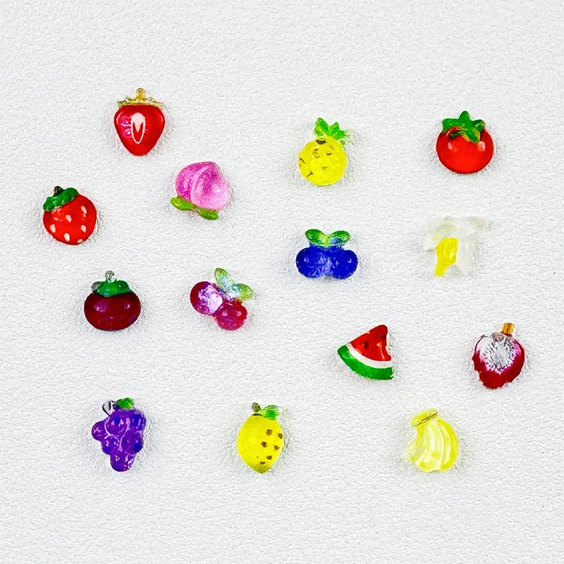 Nail Charms Random Sweet Red White Mixed Series 3D Resin Rhineston Cartoon Fruit Series Gems DIY Nail Art Decoration Accessories