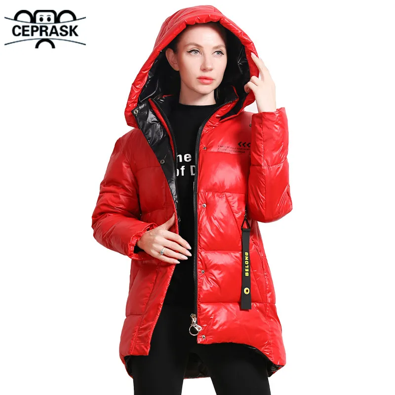 CEPRASK 2023 New Winter Jacket Women Casual Loose Thick Parkas Clothing Fashion Bright Colors Hooded Warm Winter Coat Outerwear