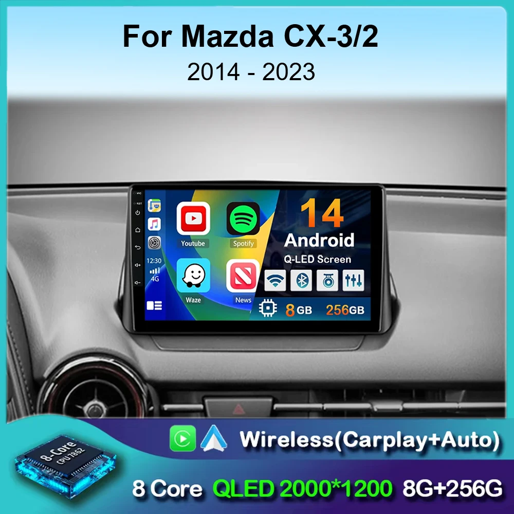 Android 14 Carplay Auto Radio For Mazda CX-3 CX3 Mazda 2 DK 2014-2021 Car Multimedia Player GPS Navigation 2din Stereo Head Unit