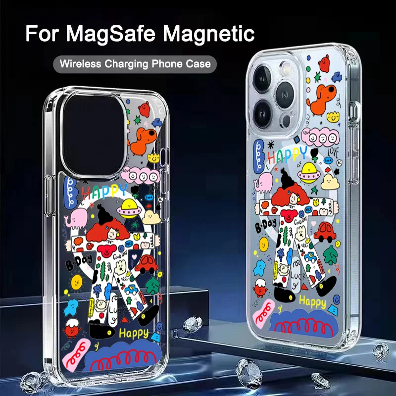 

Cute Fashion Dopamine Girl Magnetic Magsafe Transparent Phone Case For iPhone 16 15 14 13 12 11 Pro Max 15 Plus 15 16Pro Fundas