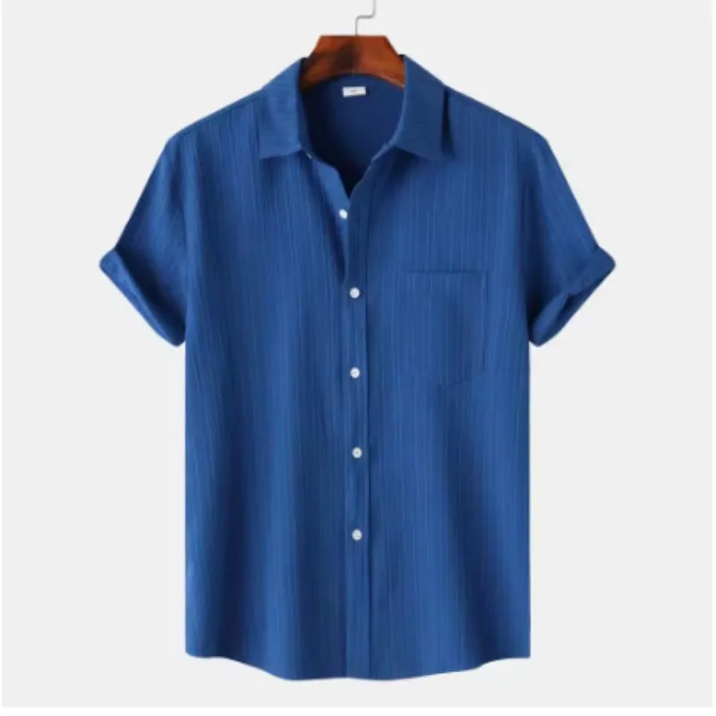 

Men's Short Sleeve Shirt 3D Textured Linen Look Summer Casual Button Down