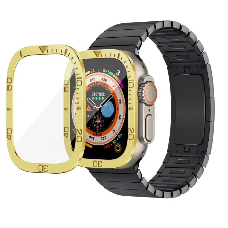 

Tempered Glass Bezel Ring Case Anti-Scratch Metal Frame Screen Protector for Apple Watch Ultra 49MM