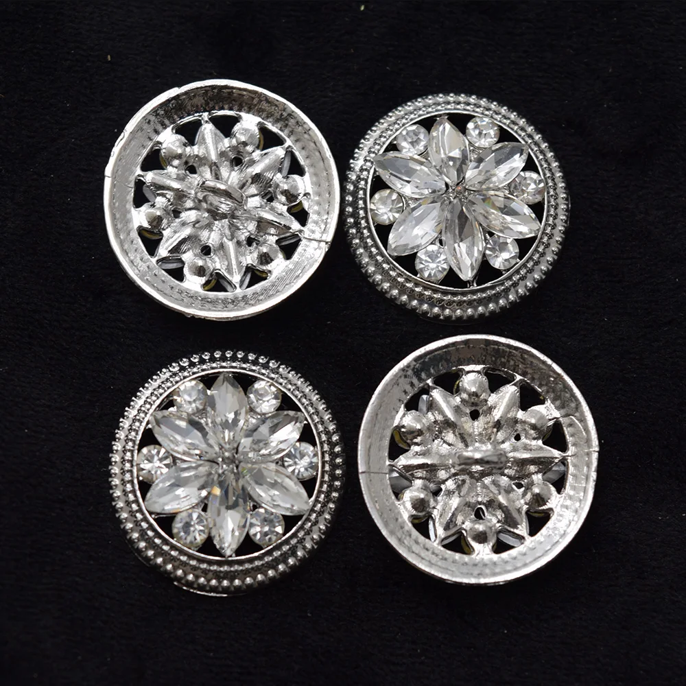 10Pcs/Lot 24*24mm Retro Fashion Luxury Diamond Metal Buttons Black Gold Silver for Shirts Clothing Jackets Rhinestone Buttons