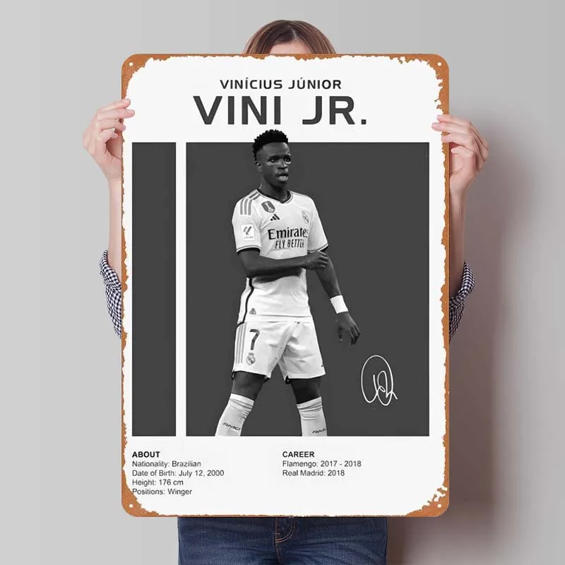 Vini Jr Sign Sports Poster Bedroom Decoration Vintage Metal Tin Sign Plaque for Wall Art Decoration Home Decor Items Coffee Bar