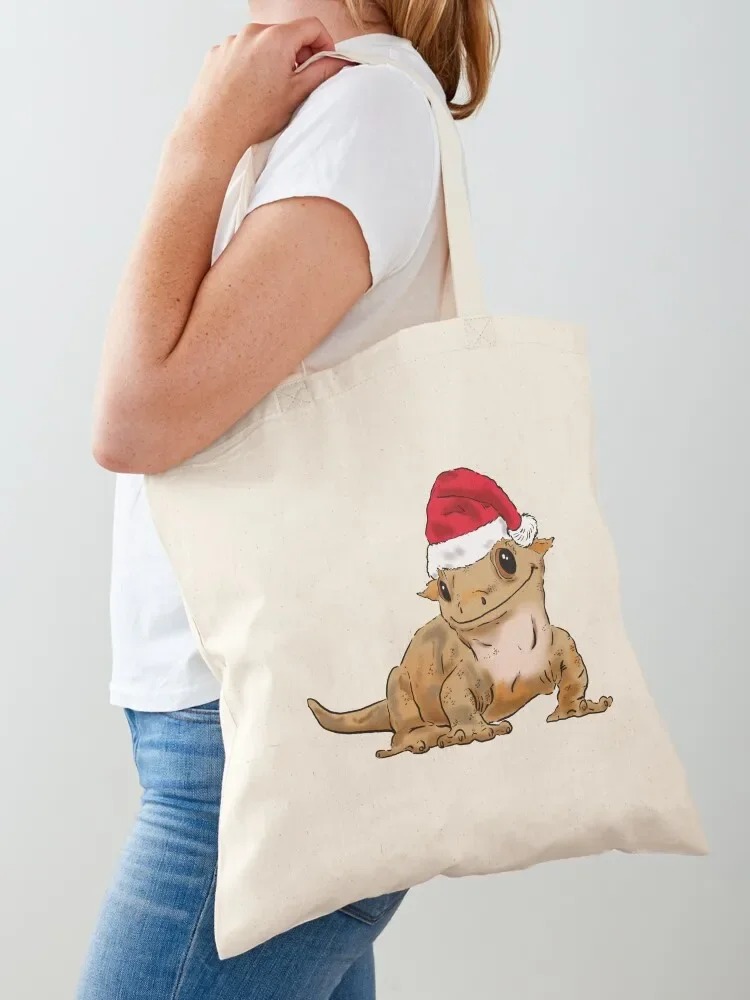 Cute Christmas Crested Gecko, Santa Crestie, Gecko Lovers, Xmas Gecko in Santa Hat Tote Bag shoping bag custom canvas bag