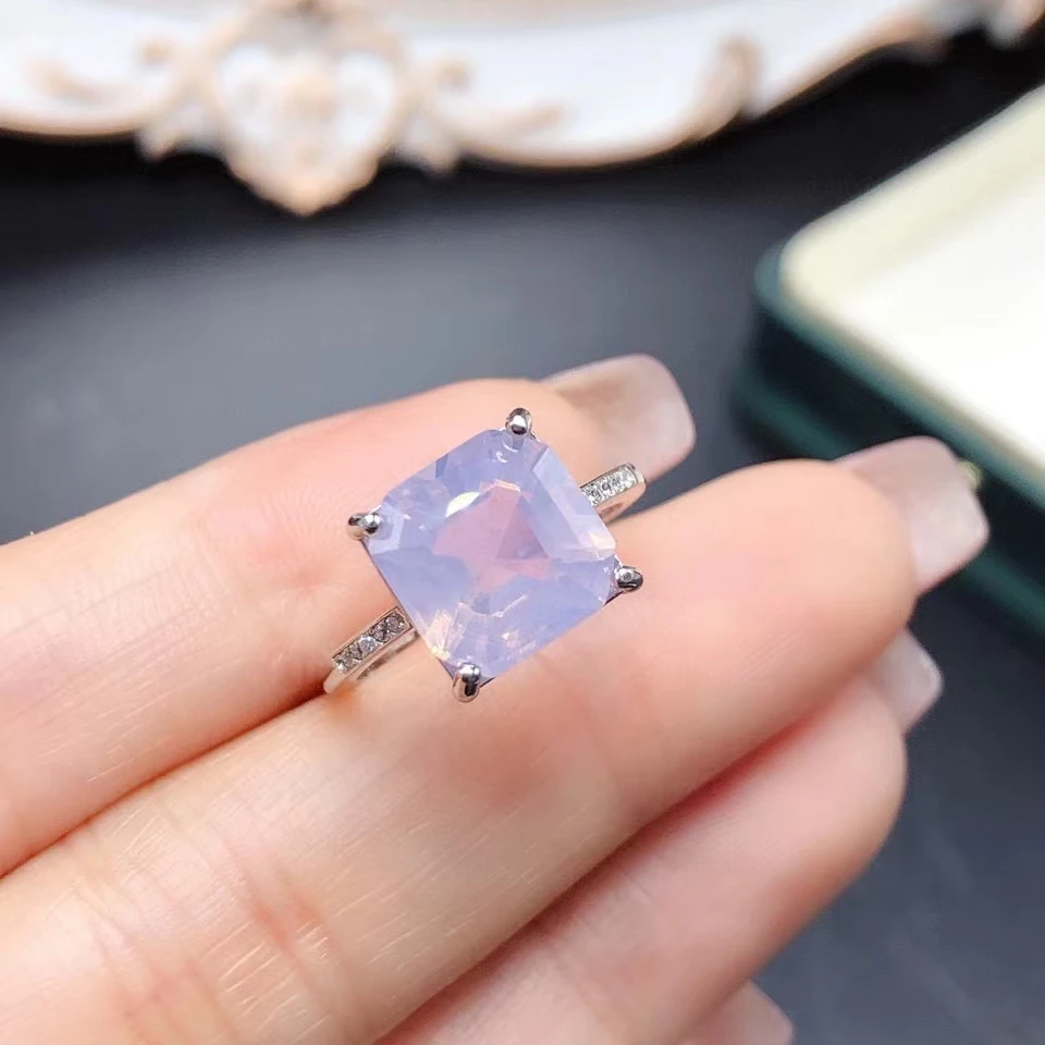 Square Amethyst Ring for Party 10mm 5ct Natural Light Purple Amethyst Silver Ring 18K Gold Plated Crystal Jewelry Keep Shining