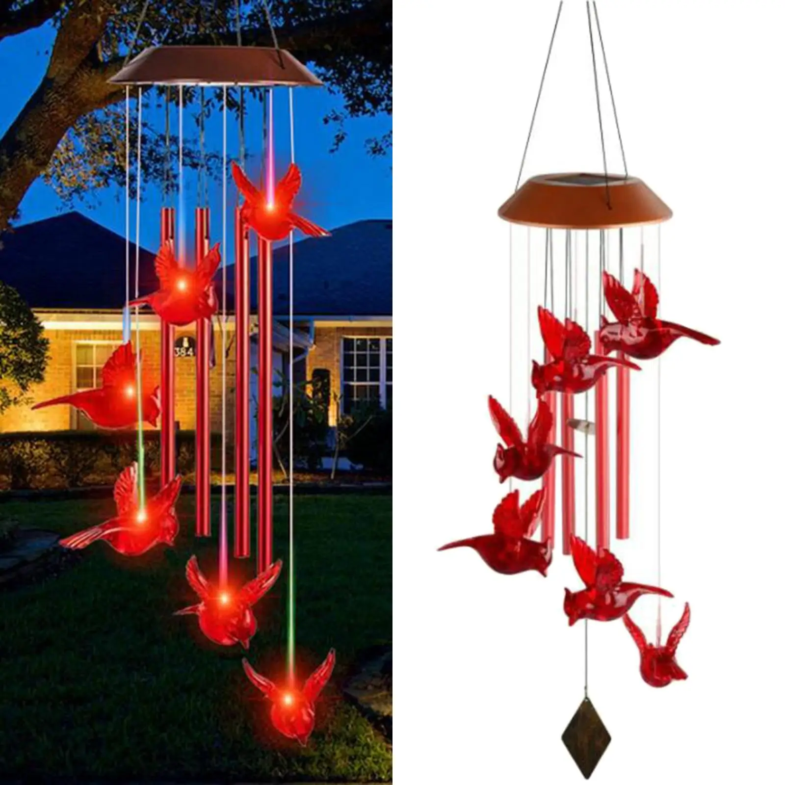 

Hummingbird Wind Chime Solar Light Automatic Sensor Lights for Hanging Patio