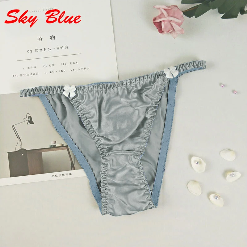 M-2XL 6Colors Flower Low Waist Really Silk Panties Breathable Smooth Comfortable Women Solid Brief Lingerie