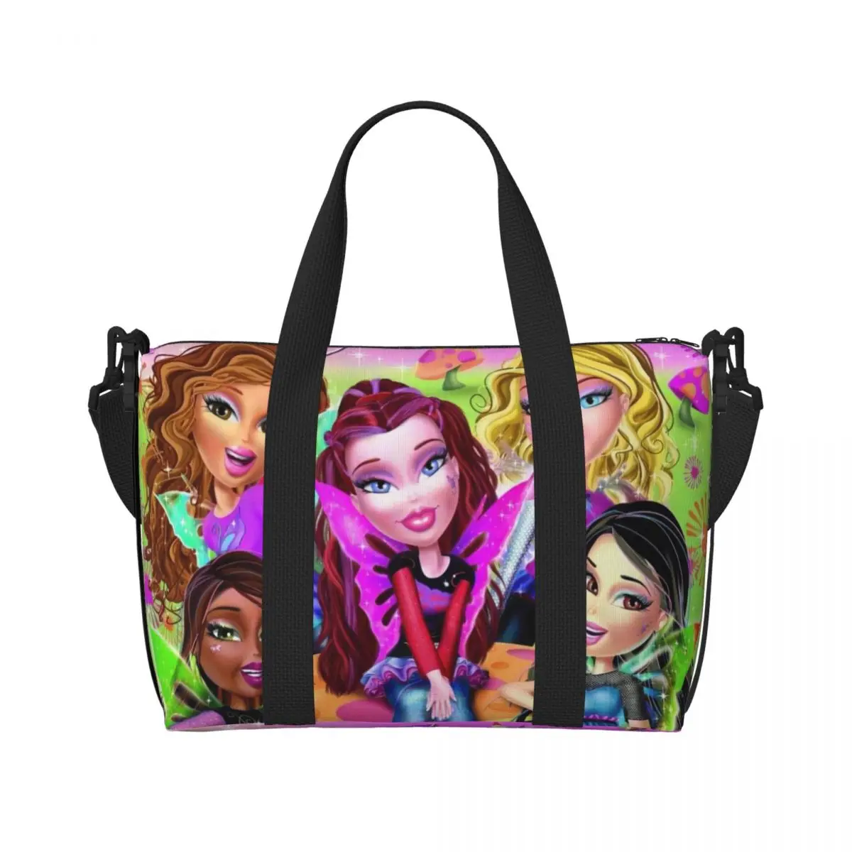 Custom Bratzs Doll Beach Tote Bag for Women Extra Large Gym Carry On Cartoon Tv Movie Travel Shopping Bags