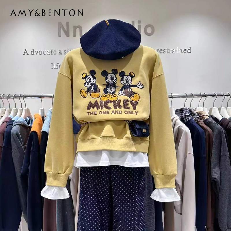 

2025 Winter Fleece Sweatshirts Coat 2025 New European Style Heavy Industry Fake Two-piece Layered Cartoon Stylish Hoodies Jacket