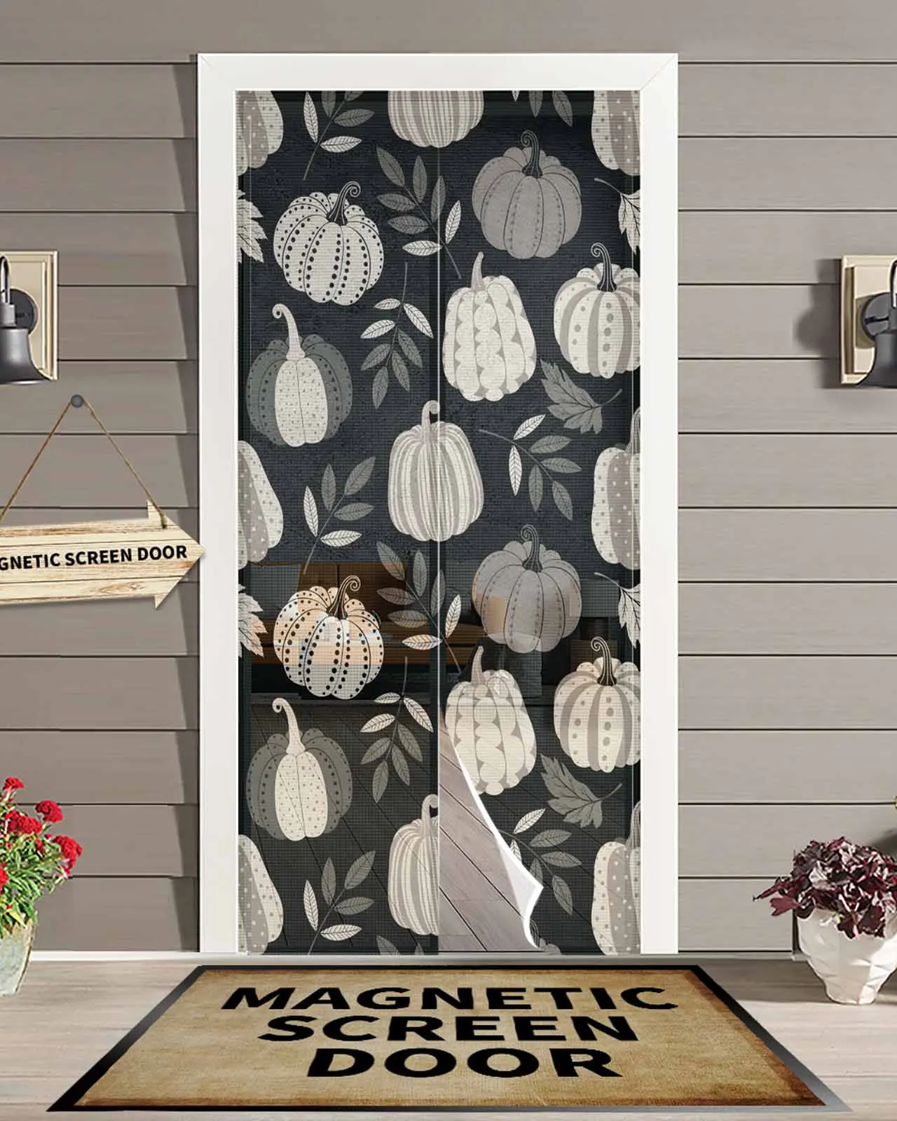 

Black Dots Pumpkin Magnetic Door Curtain Living Room Bedroom Home Anti-mosquito Screen Door Curtain