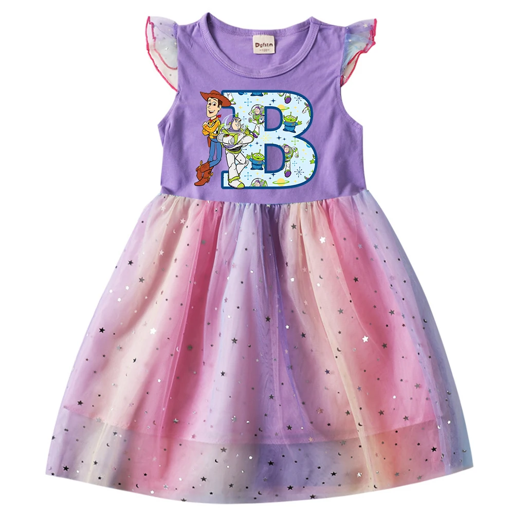 Toy Story Girl Dress Letter ABCD Woody Buzz Lightyear Children Princess Dresses Kid Cartoon Casual Clothes Girls Gauze Sleeve