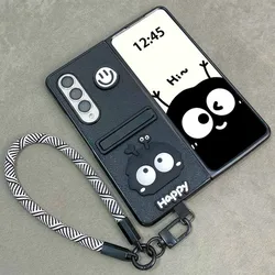Fashion Cartoon Nice Smile Black Cartoon Ball Bracelet Hand Chain Leather Case Cover For Samsung Galaxy Z Fold 7 6 5 4 3 2 5G