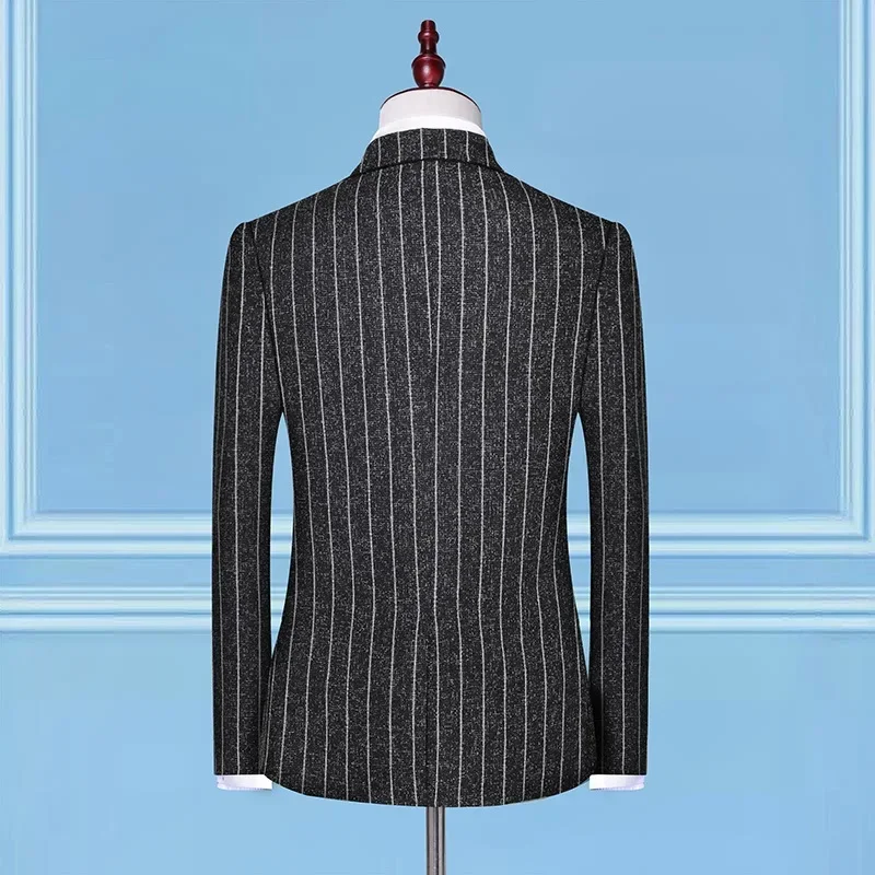 (84) Men\'s Striped Three-piece Suit, Slim Fit, Business Custom Dress Suit, Wedding Groomsmen Suit