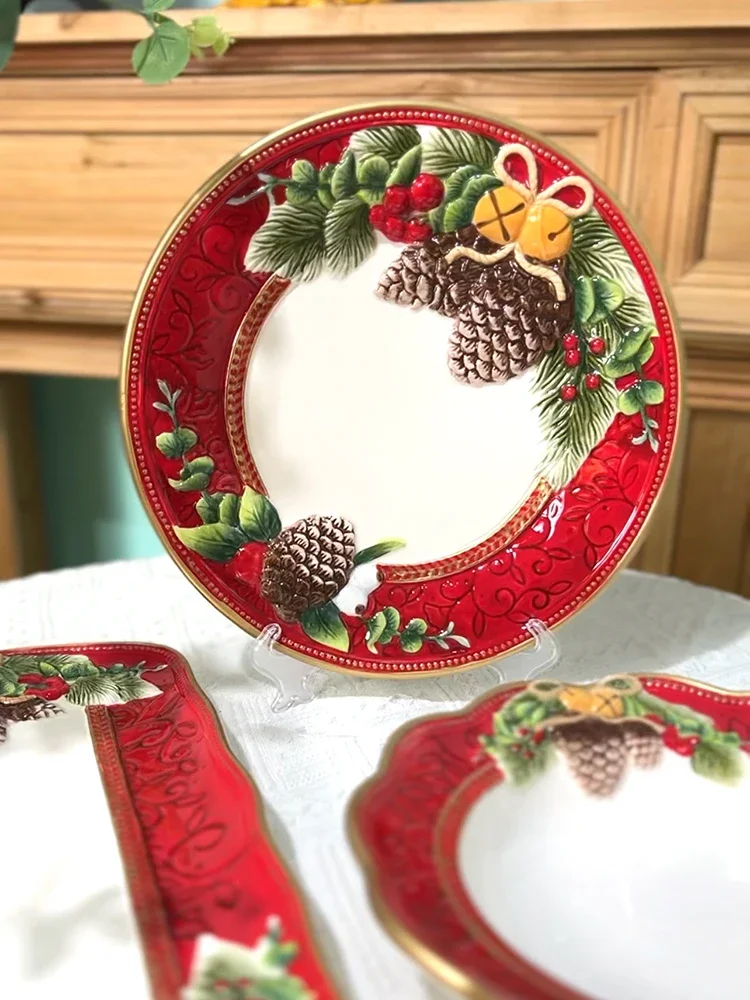 

Ceramic Christmas Pineapple Plate Export Long Plate Restaurant Home Gift Creative Soup Bowl Fang Ya