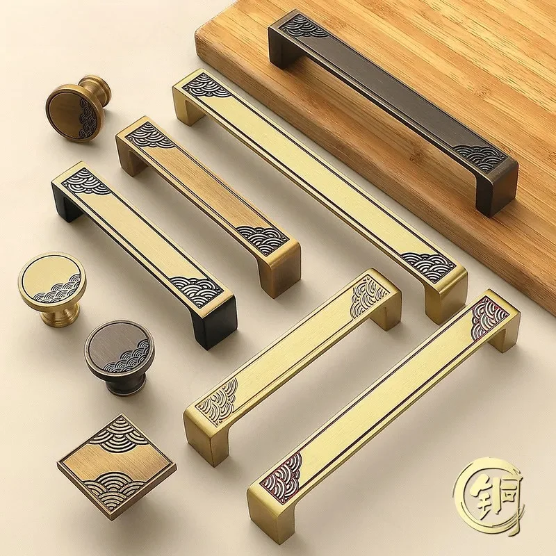 New Chinese Style Auspicious Cloud Brass Cabinet Door Handle for Kitchen Wardrobe Drawer Bedside Table Hardware