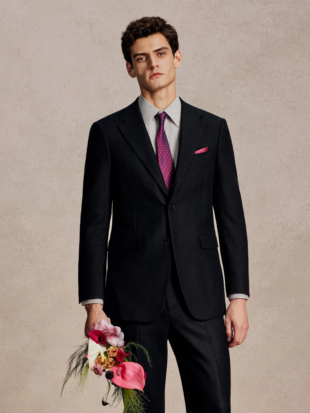 Men's 100% Wool Suit – Boiled Wool Knit Blazer Set for Wedding Groom, Heavyweight Black Tuxedo with Textured Felt Finish
