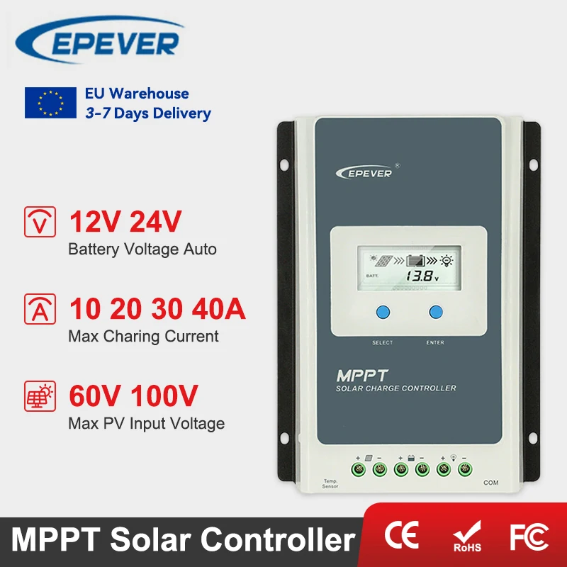 EPEVER 40A 30A 20A 10A MPPT Solar Charge Controller 12V 24V Battery Voltage Solar Panel Regulator With LCD Tracer AN-G3 Series