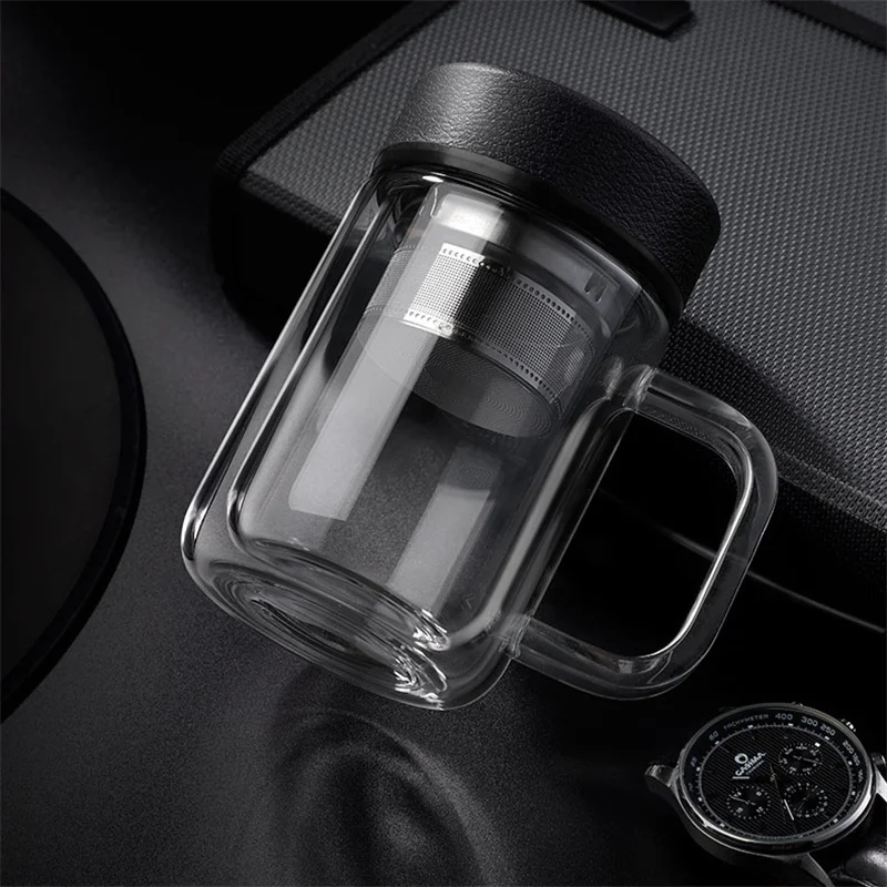 

Portable 310ml Glass Water Bottle with Tea Infuser Double Wall Thermal Tea Water Separation Glass Mug Travel Drinking Cup